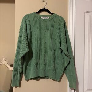 Vintage Varsity Green Cable Knit Sweater
